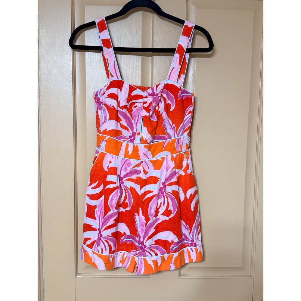 House of Harlow 1960 Orange Pink Tropical Palm Print Cutout Romper XS